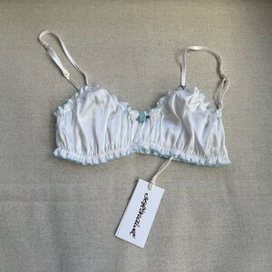 White and Blue Silk Bralette